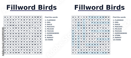 Foto A fill-in-the-blank puzzle to develop attention and memory: find words horizonta