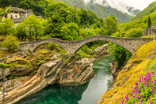 Ponte dei salti (Römerbrücke) near Lavertezzo Ticino Switzerland - travel Destination