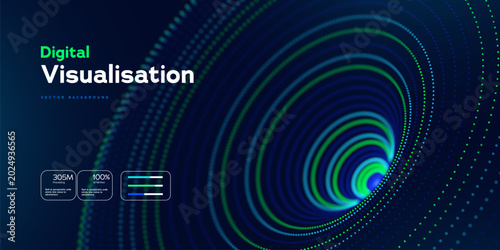 Bild auf Leinwand Digital Visualization Background With Futuristic Neon Dot Tunnel And Abstract Data Flow