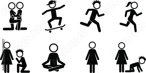 Photos Professional stick figure icon set depicting various human activities including
