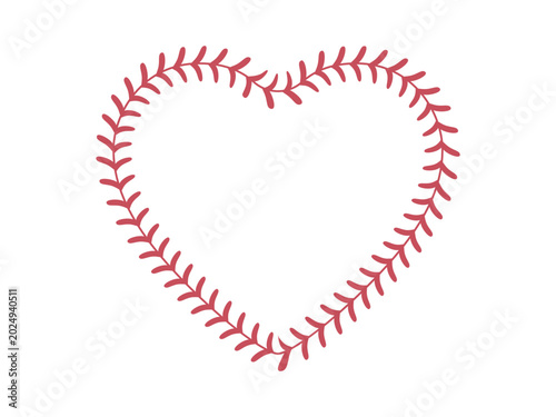 Heart shape outlined with softball-style stitching.