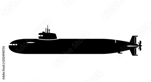 Foto Black Silhouette of a Submarine on White Background
