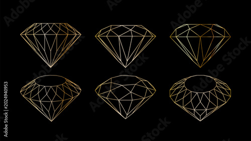 Set of elegant gemstone and diamond icons in outline style.