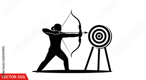 Schilderij op canvas Archer Silhouette Aiming at Target, Archery Sport Vector Illustration