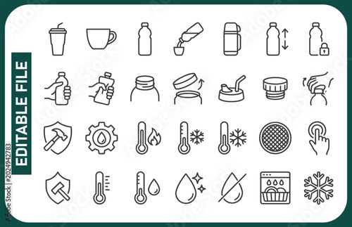 Foto Thermos and travel mug line icon set