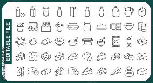 Tableau sur toile Dairy products line icon set