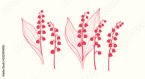 Foto Elegant Pink Lily of the Valley Floral Illustration Collection for Wedding Invit