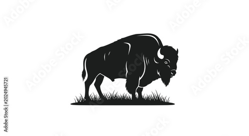 Bilde på lerret Buffalo Silhouette Standing on Grass in Black and White