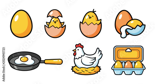 Photos Chicken Egg Lifecycle and Food Icons: From Egg to Chick to Fried Egg