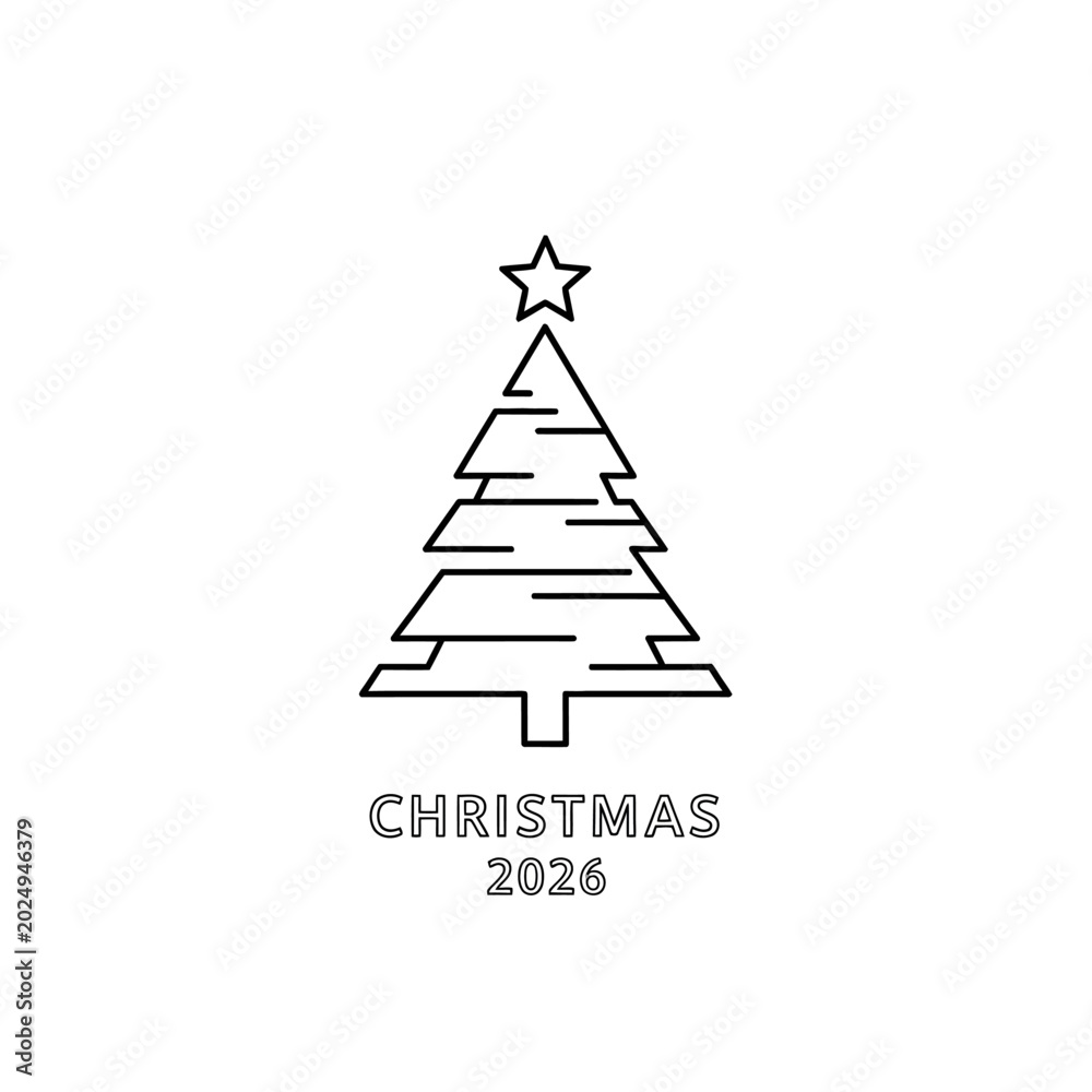Fototapeta premium Minimalist Christmas Tree Outline Icon with 2026 Text