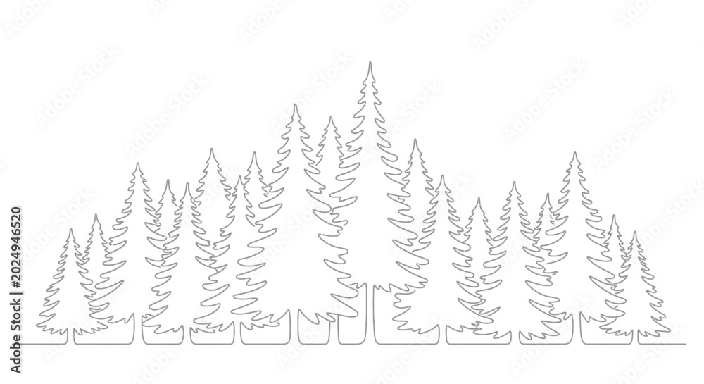 Fototapeta premium Minimalist Line Art Forest Landscape with Pine Trees