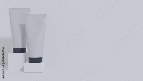 Canvas-taulu 3D Cosmetic Tube Mockup on White Pedestal — Blank Beauty Squeeze Tubes Display o