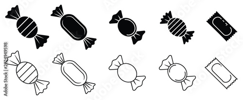 Slika na platnu Variety of Wrapped Candies: A collection of individually wrapped candies in both solid black and outline designs