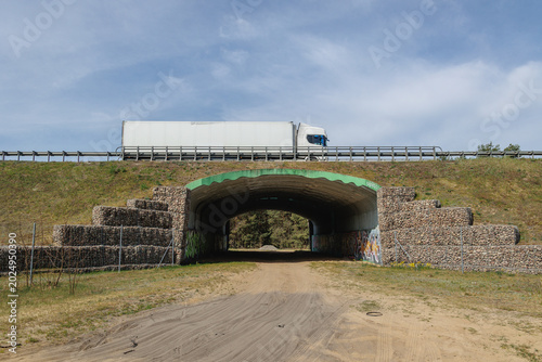 Wildlife underpass crossing under the S8 expressway near Wyszkow, Poland