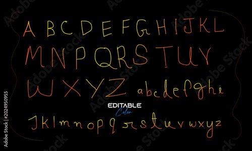 Creative Handwritten Neon Alphabet Set A-Z Uppercase and Lowercase Editable Color Typography