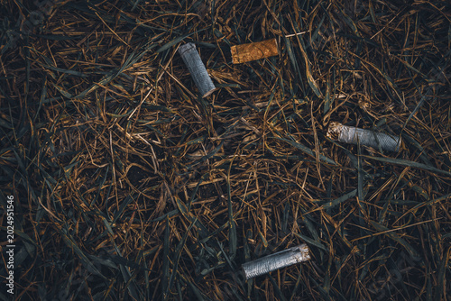 Schilderij op canvas cigarette residues on the grass