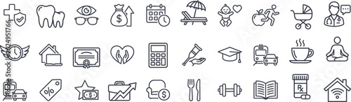 Foto Employee Benefits and Corporate Perks Line Icons Set – Compensation, Business Pe