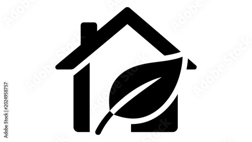Black icon of a house with a leaf