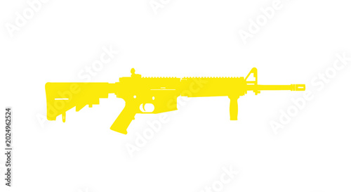 Photography Yellow Silhouette of Assault Rifle on White Background, Military Weapon Icon