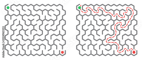 Foto Hexagonal entertaining maze game, top-down view, brain game