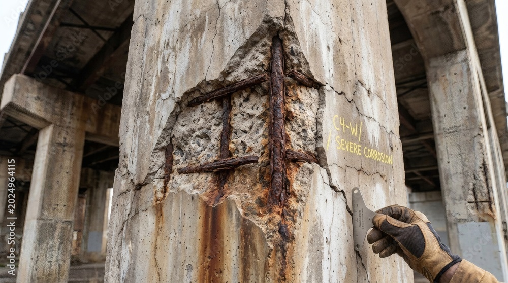 Fototapeta premium rusty bars, degraded concrete column