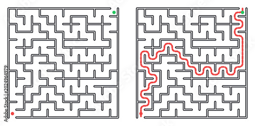 Fotografie schematic  brain training labyrinth, entrance to exit, top-down view