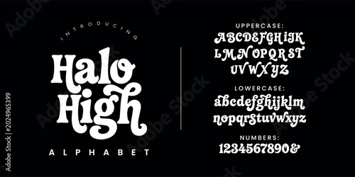 Billede på lærred Halo high groovy retro display font alphabet playful wavy curly letter vector de