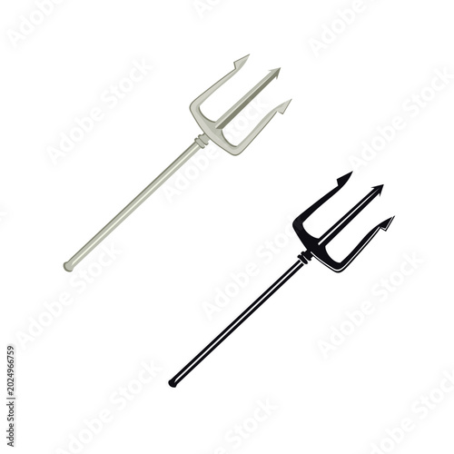 Icon, logo, vector of a trident or three-pronged spear, real color and monochrome