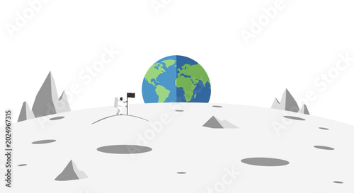 Bild auf Leinwand Astronaut plants flag on moon with Earth in background, space exploration