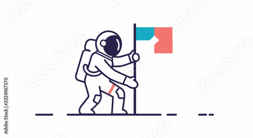 Foto Astronaut planting flag on alien planet, space exploration concept