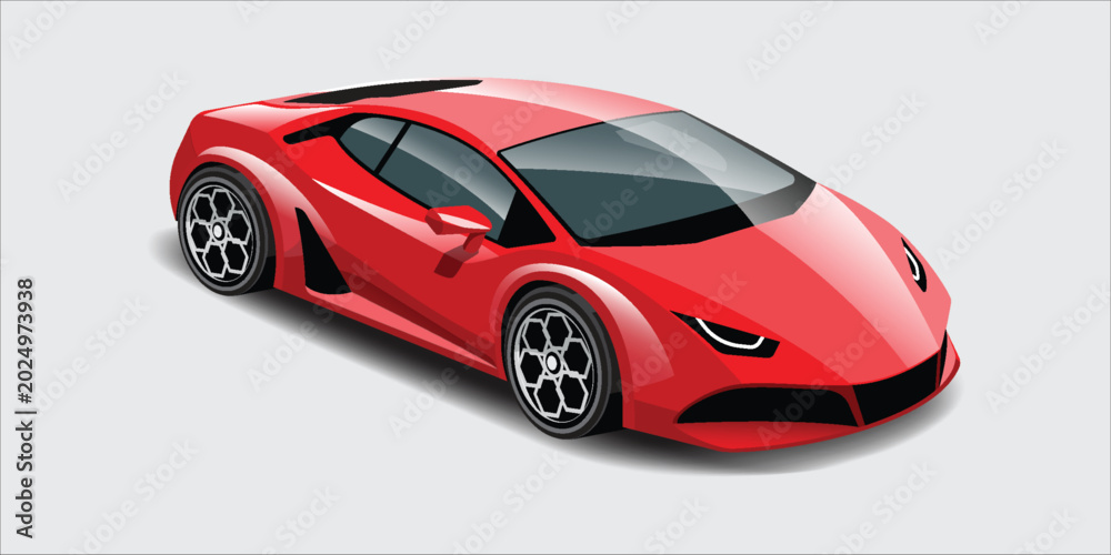Naklejka premium High-performance red sports car vector illustration. Sleek modern supercar design with aerodynamic curves isolated on a light gray background.