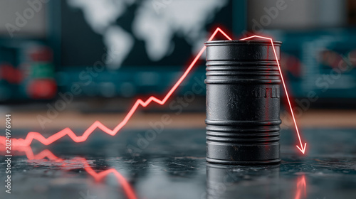 Oil Barrel Decline: A black...