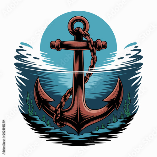 фотографія Large rusty anchor in water.