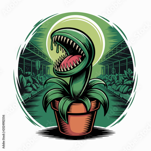 Venus Flytrap Plant Closeup Illustration.