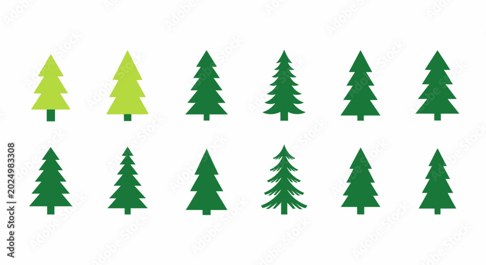 Obraz premium collection of various christmas tree icons and evergreen plant shapes for festive holiday season design projects and graphic resources