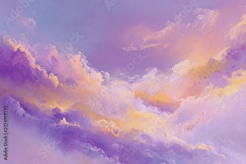 Soft pastel purple and golden clouds subtly blending across a serene sky, evoking a dreamy and tranquil atmosphere at dawn or dusk