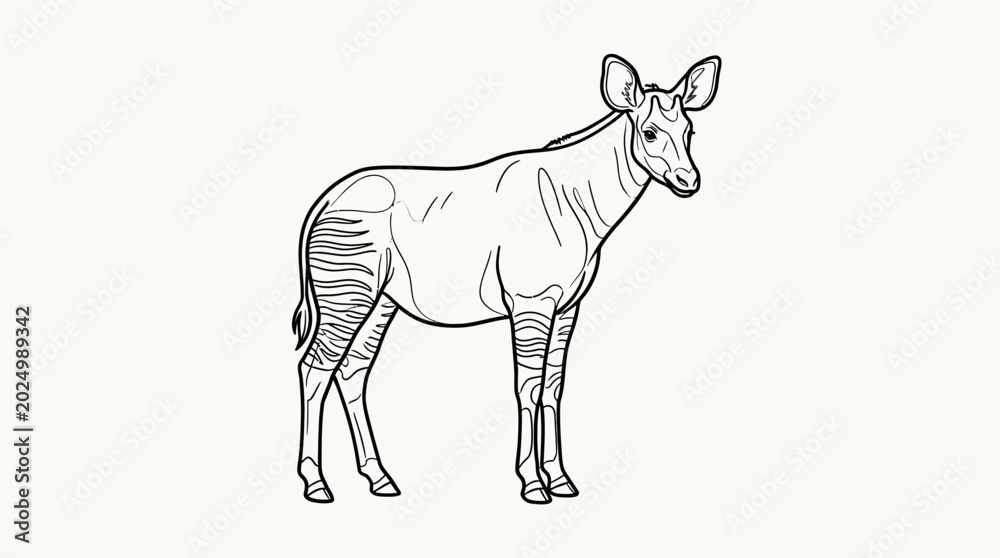 Fototapeta premium Okapi Line Art Drawing: Unique African Forest Giraffe Relative