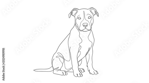 Foto Pitbull Dog Line Art Sitting Isolated White Background