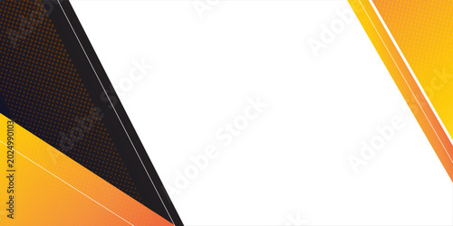 Abstract geometric background template with dynamic orange, yellow, and black shapes on a white frame.Eps 10