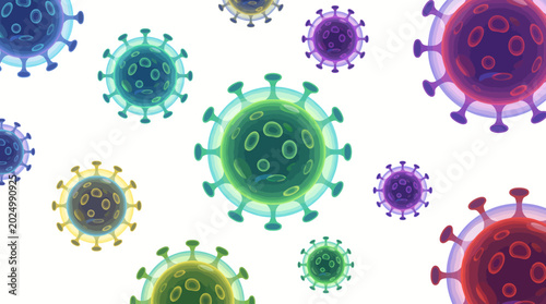 Colorful virus cells on white background.