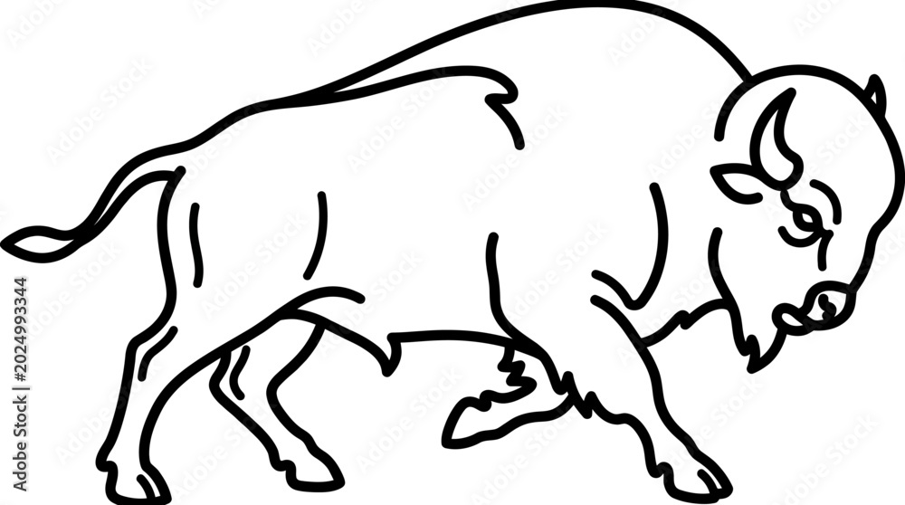 Fototapeta premium Bison Outline - Stylized Line Art of a Powerful Buffalo
