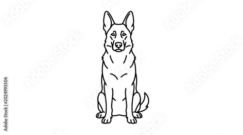 German Shepherd Dog Sitting, Outline Illustration, Simple Line Art, Pet Portrait