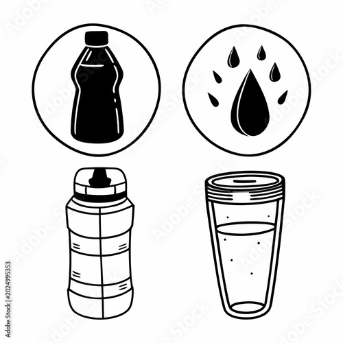 Water, hydration, line icons set. Smart bottle, reusable tumbler minimal vector illustrations. Simple outline signs. 48x48 Pixel Perfect.