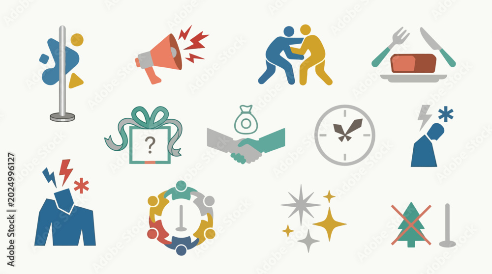 Fototapeta premium Set of flat icons representing business concepts, conflict, and success.