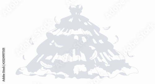 Foto Elegant white ball gown with falling feathers.