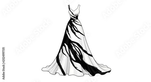 Foto Fashion illustration of a striking black and white evening gown.