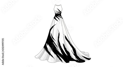 Photos Elegant evening gown with abstract black brushstroke design