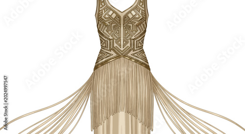 Cuadro en lienzo Elegant illustration of a vintage flapper dress with Art Deco design and fringe