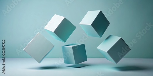 Floating Cubes in a Serene Teal Environment A Study in Geometric Balance and Minimalist Design