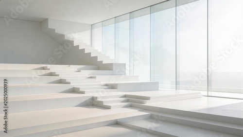 Schilderij op canvas Modern white staircase with glass walls